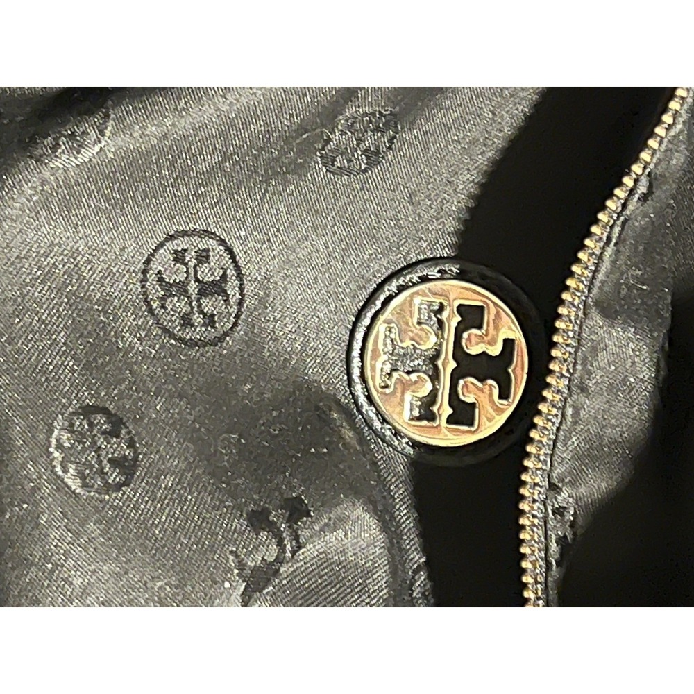 Tory Burch Purse Black Pebble Leather Hand Bag‎ Tote Brass Hardware Authentic - Picture 8 of 10